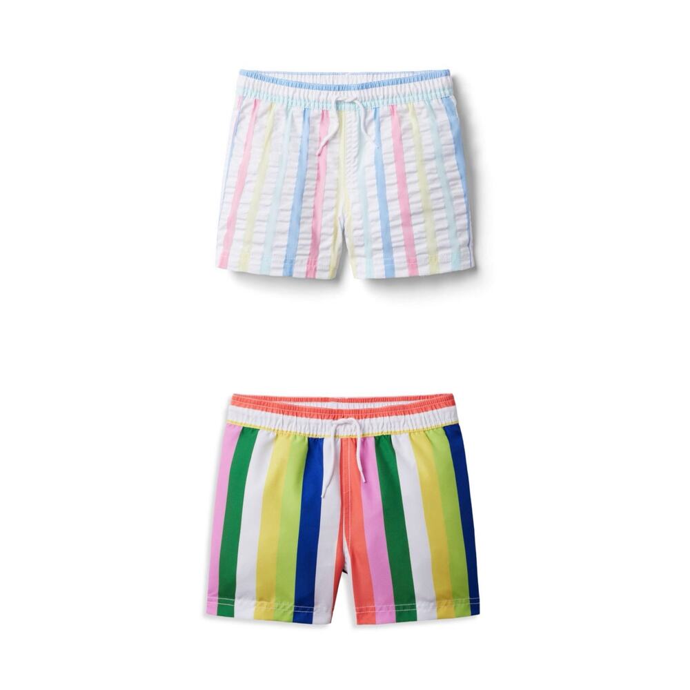 Janie & Jack Set of Two Boys Swim Trunks Stripes Bright Pastel Seersucker 8 - 10
